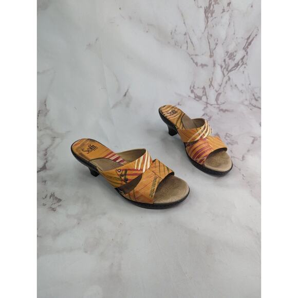 Sofft Heels Women 9.5 M Orange Leather Kitten Criss Cross Open Toe Shoe Tropical - Picture 2 of 11